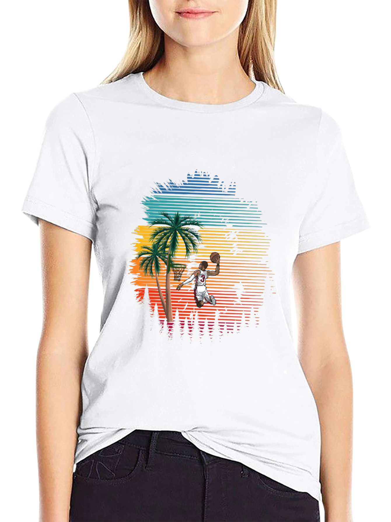 Retro Sunset Basketball T-Shirt