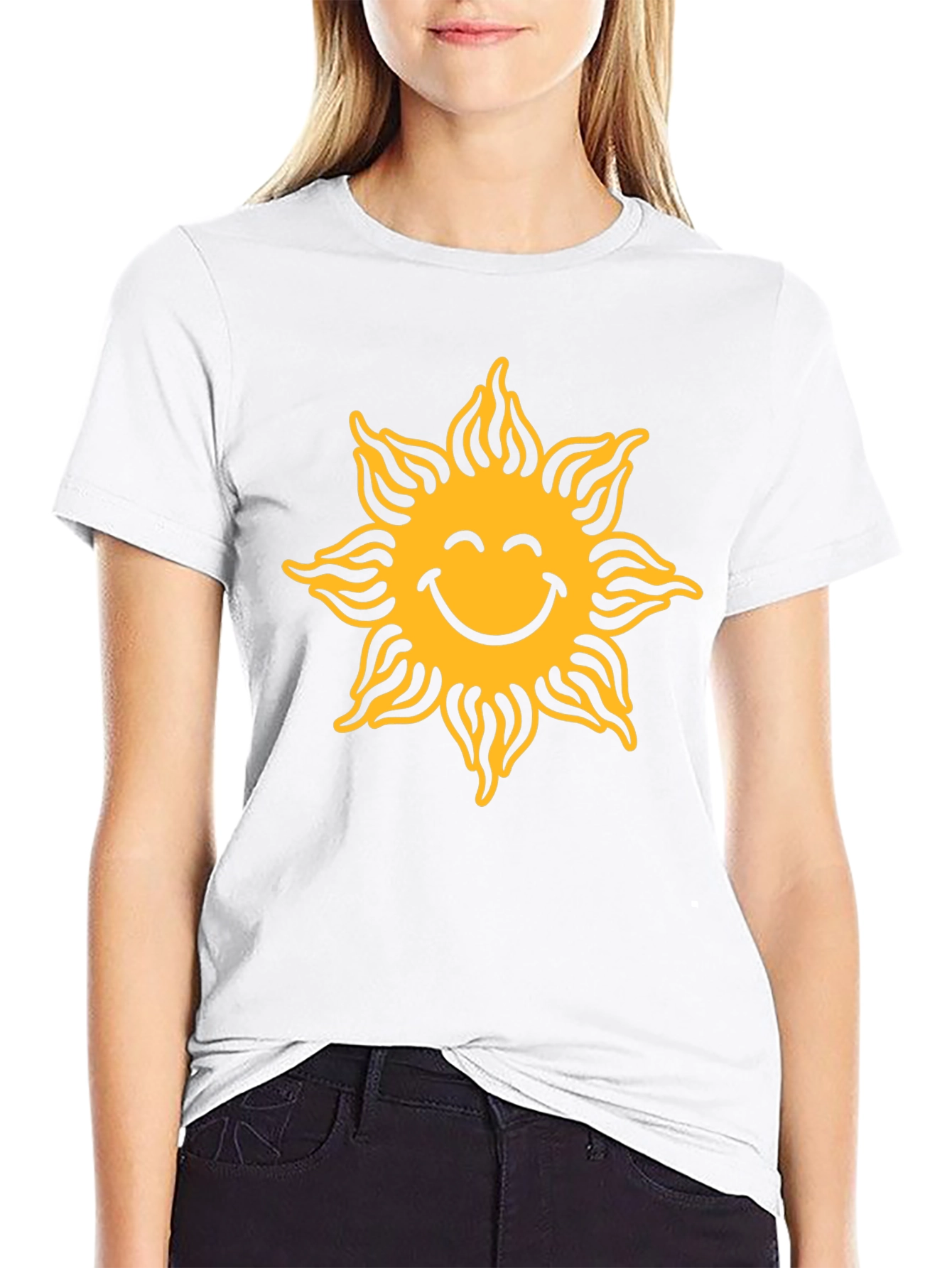 Smiling Sun Graphic Tee - Black Cotton Casual Shirt