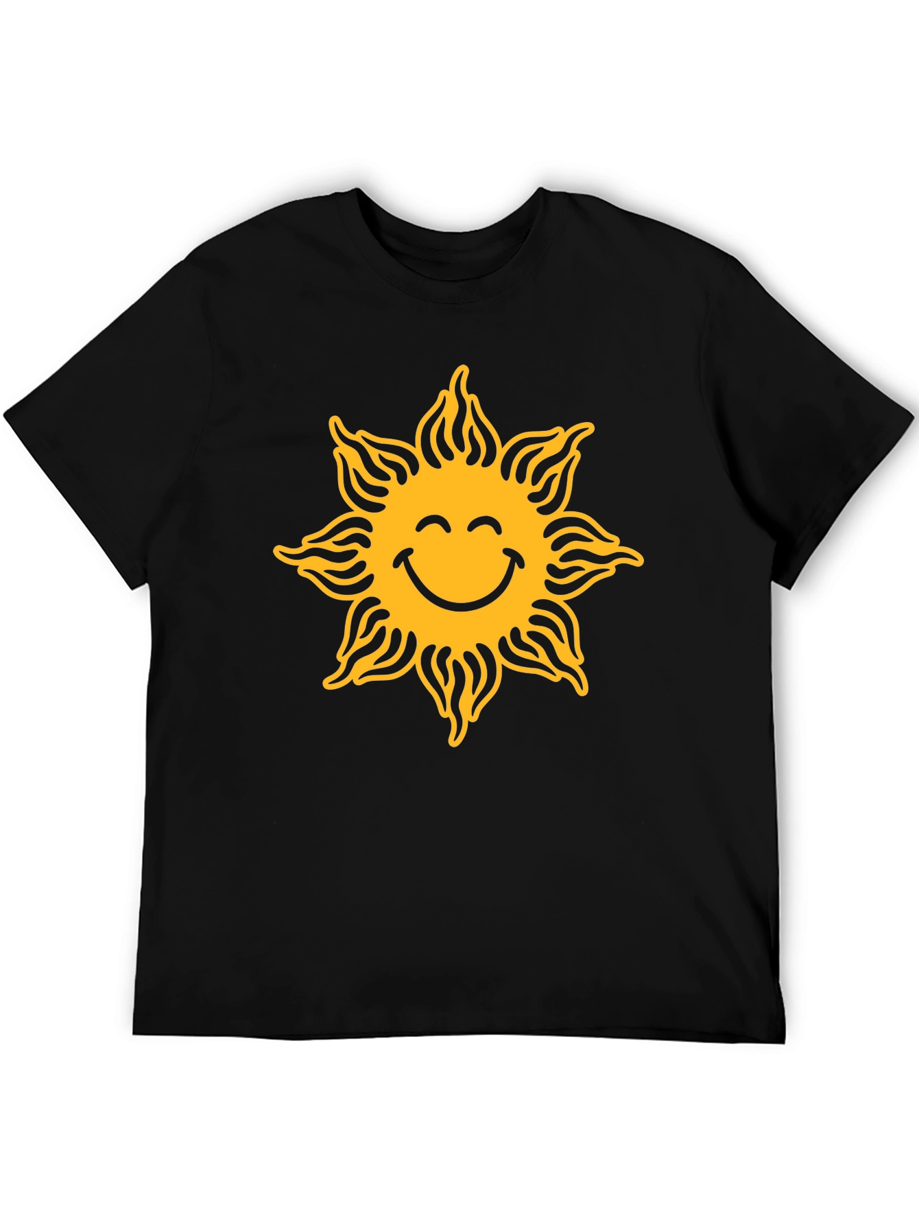 Smiling Sun Graphic Tee - Black Cotton Casual Shirt