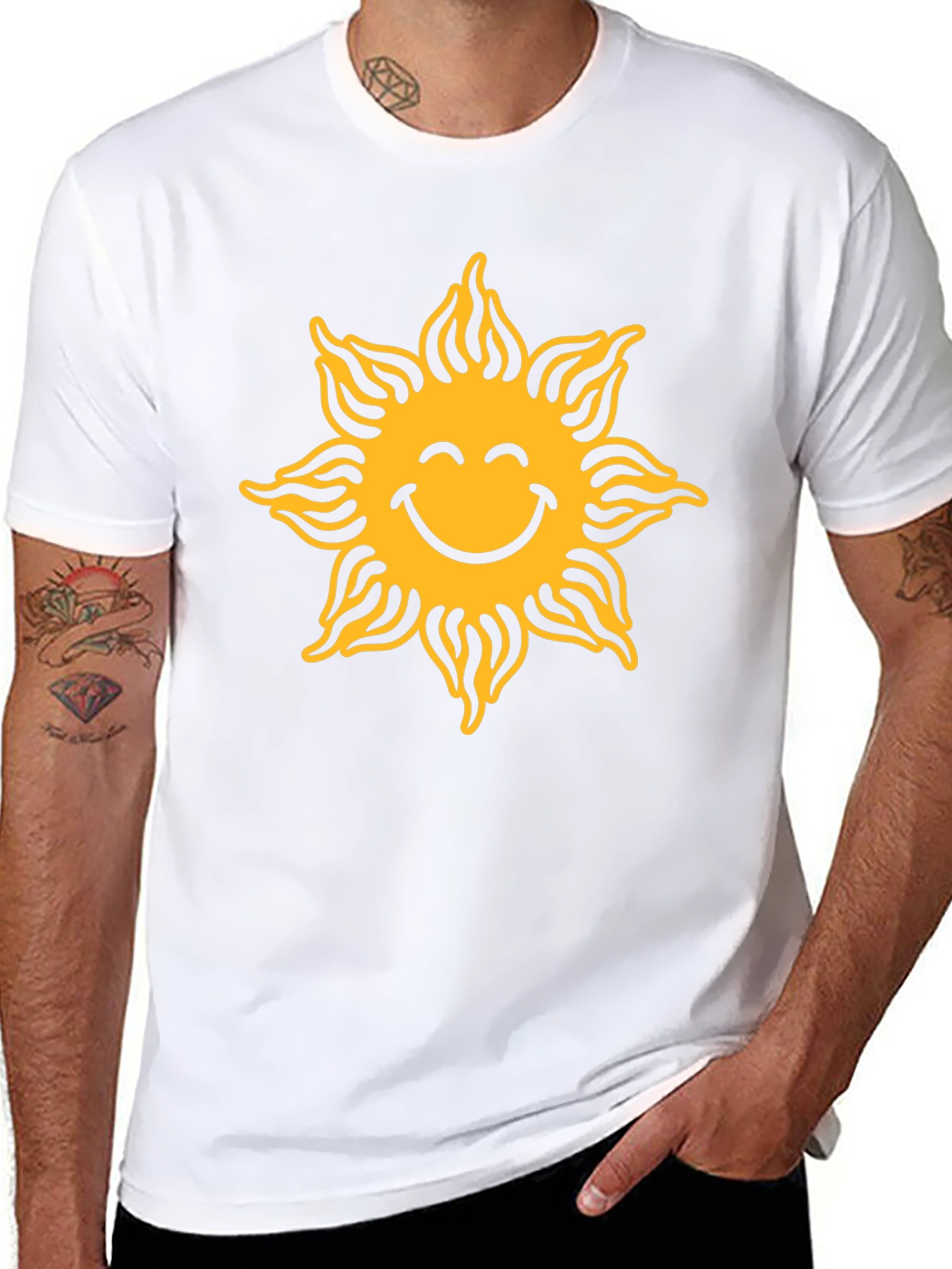 Smiling Sun Graphic Tee - Black Cotton Casual Shirt