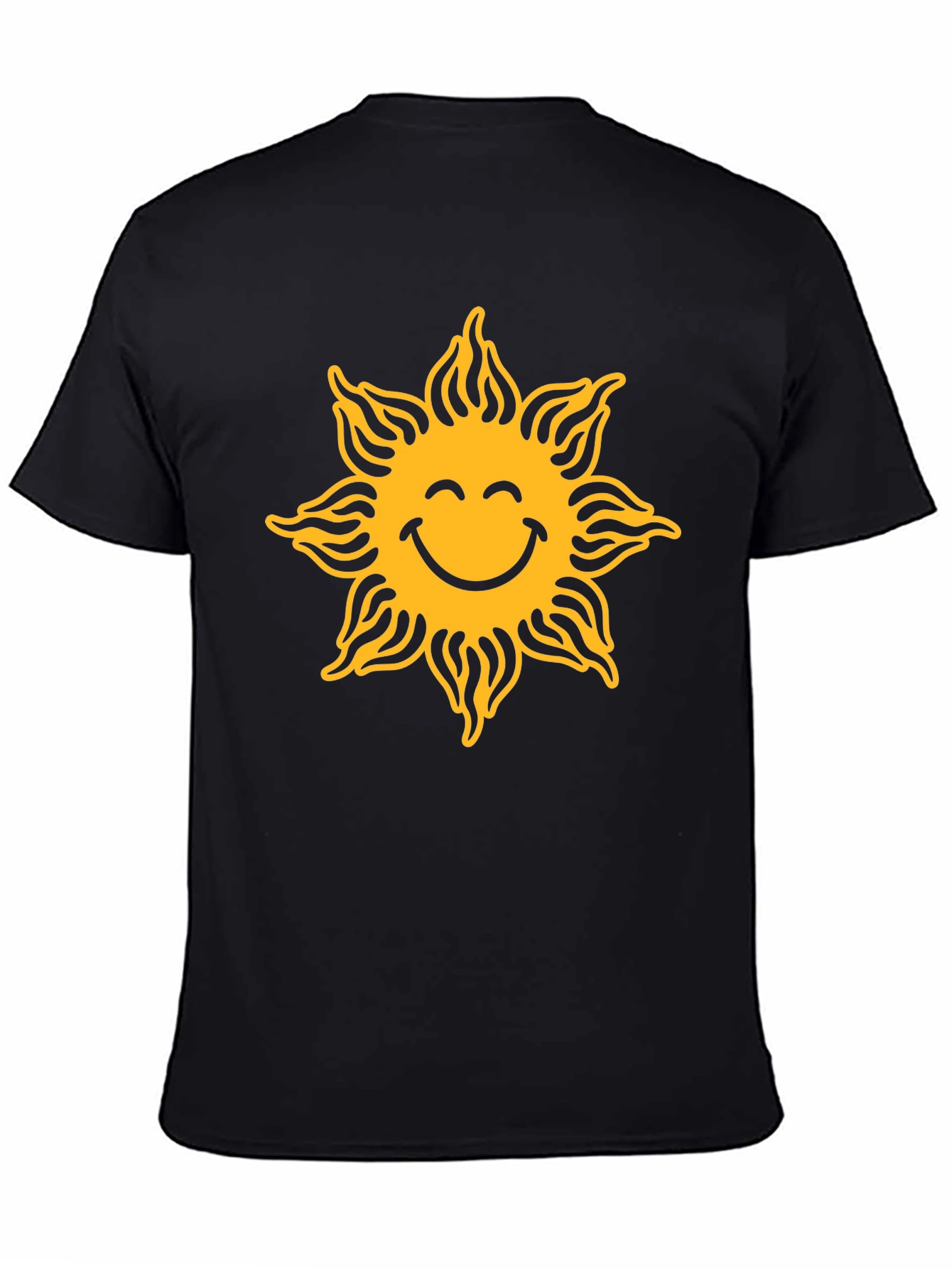 Smiling Sun Graphic Tee - Black Cotton Casual Shirt