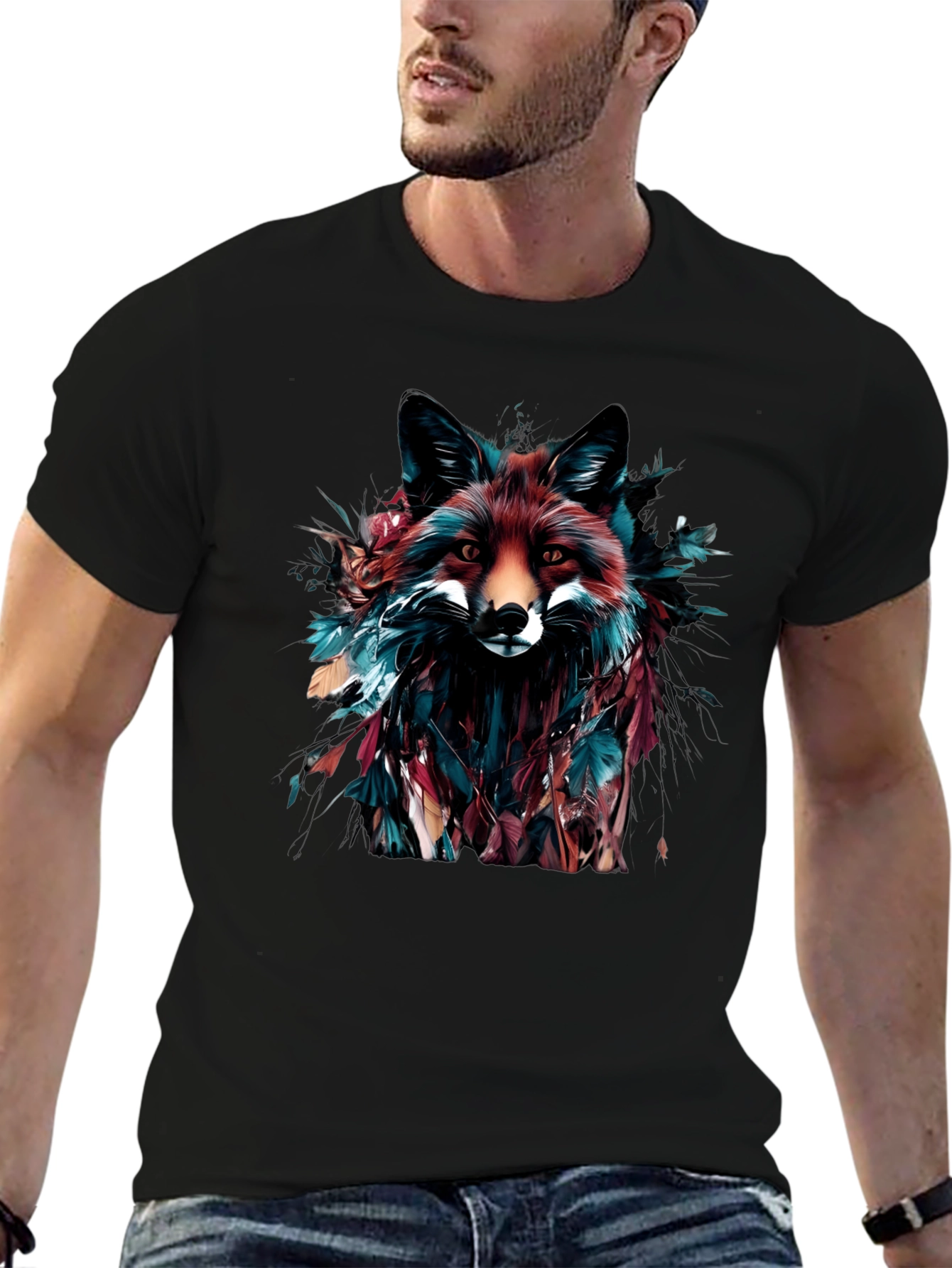 Fox Graphic Print Black T-Shirt