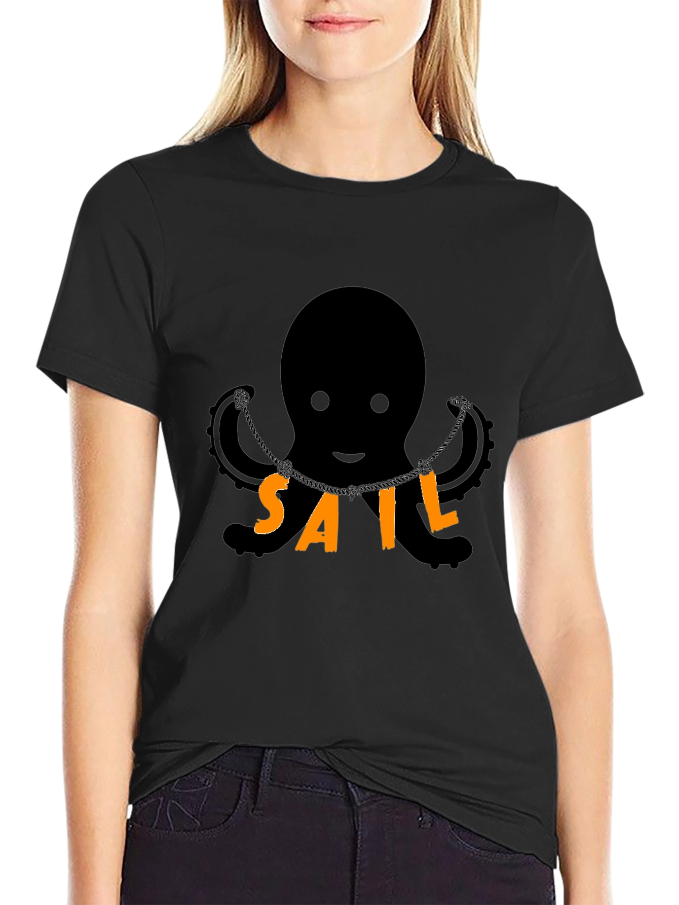 Octopus SAIL T-Shirt - Black Cotton Blend