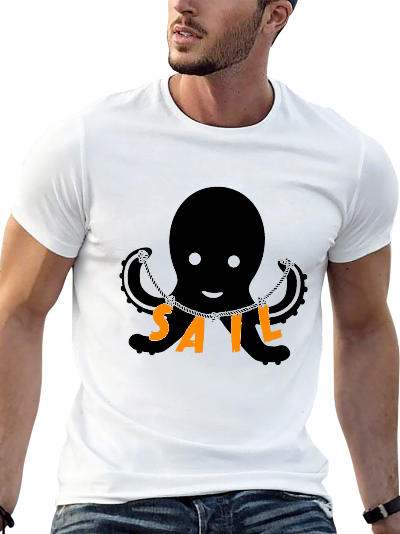 Octopus SAIL T-Shirt - Black Cotton Blend