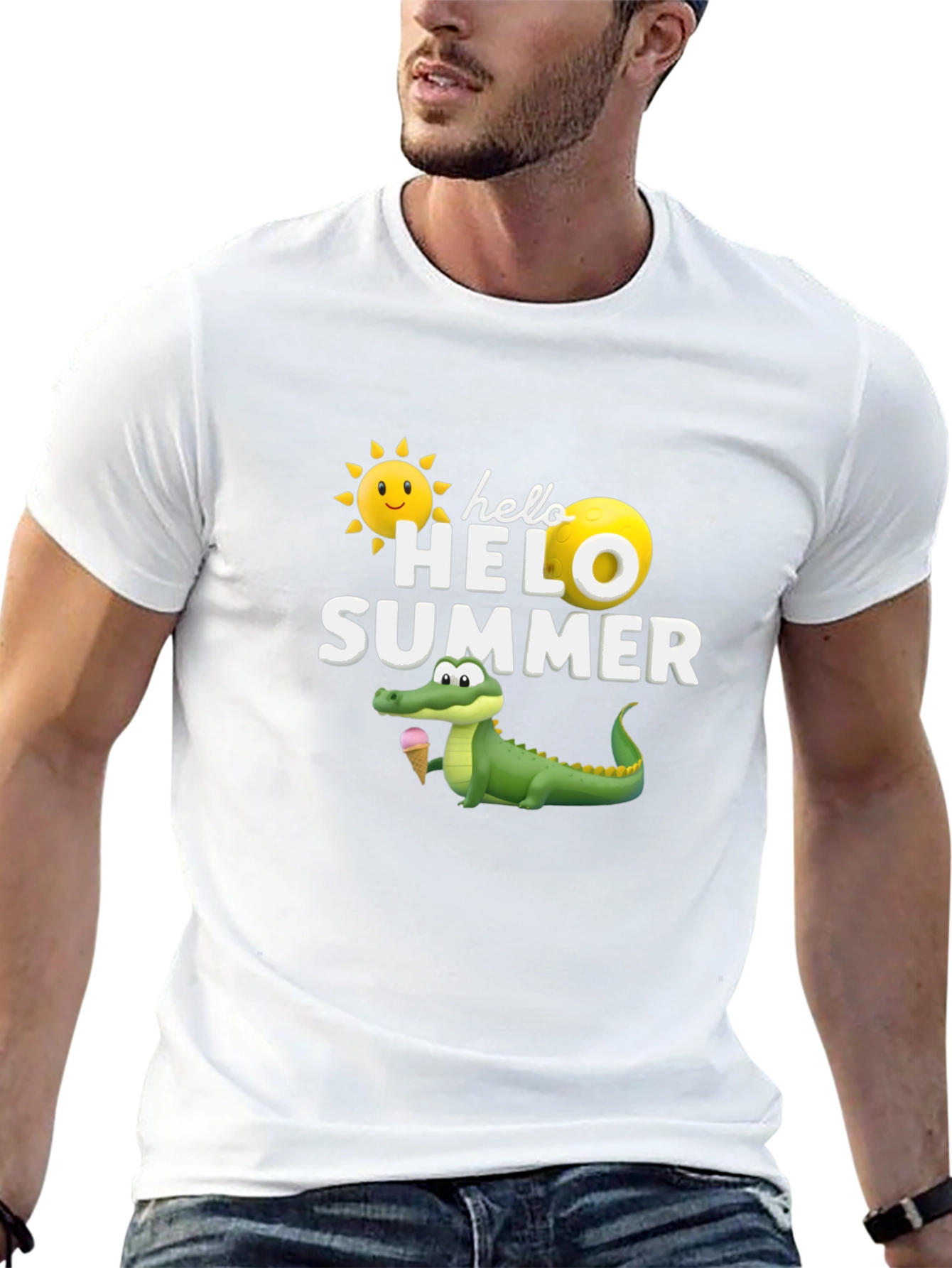 Hello Summer Graphic T-Shirt Alligator Ice Cream Tee