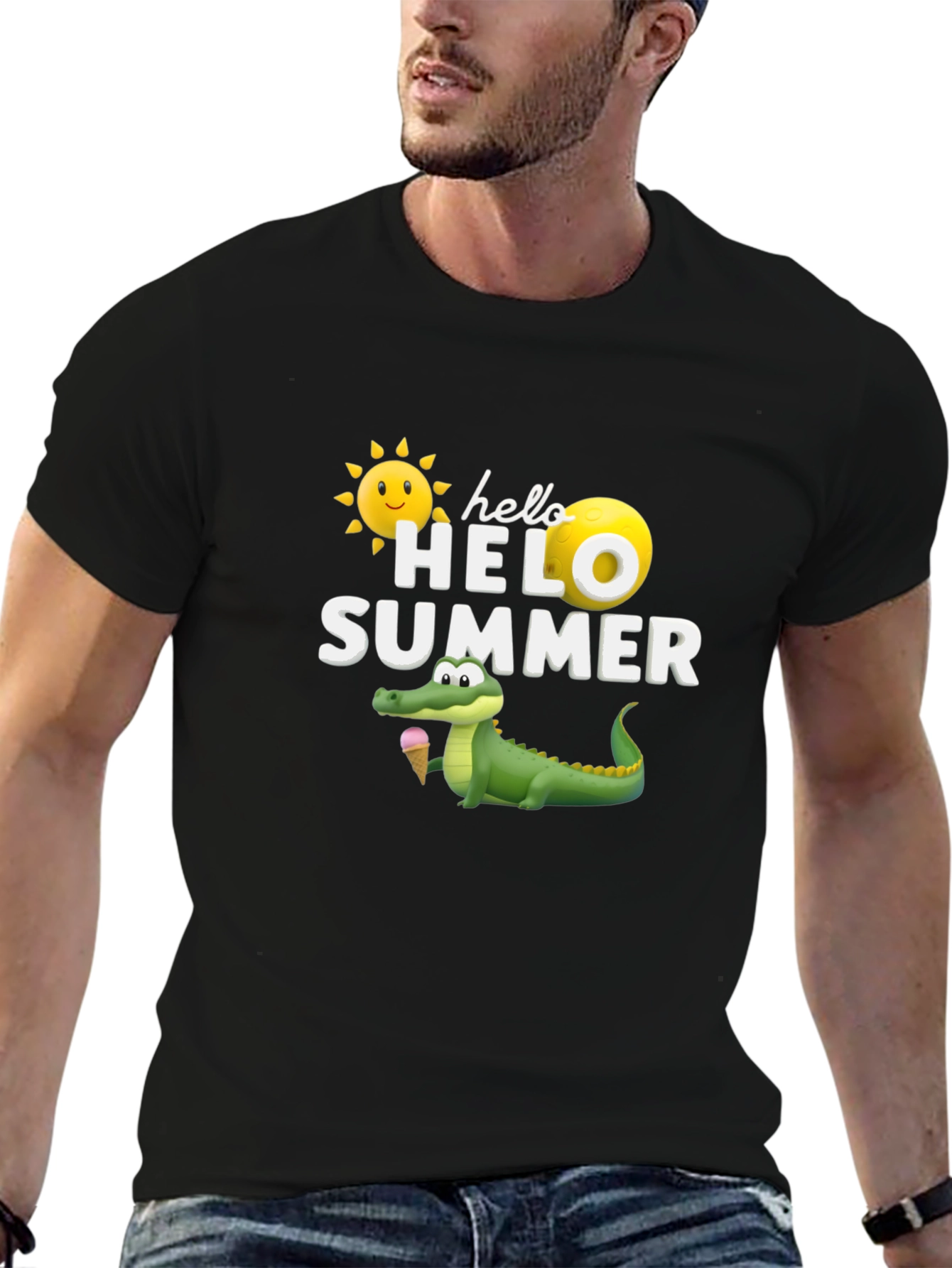 Hello Summer Graphic T-Shirt Alligator Ice Cream Tee