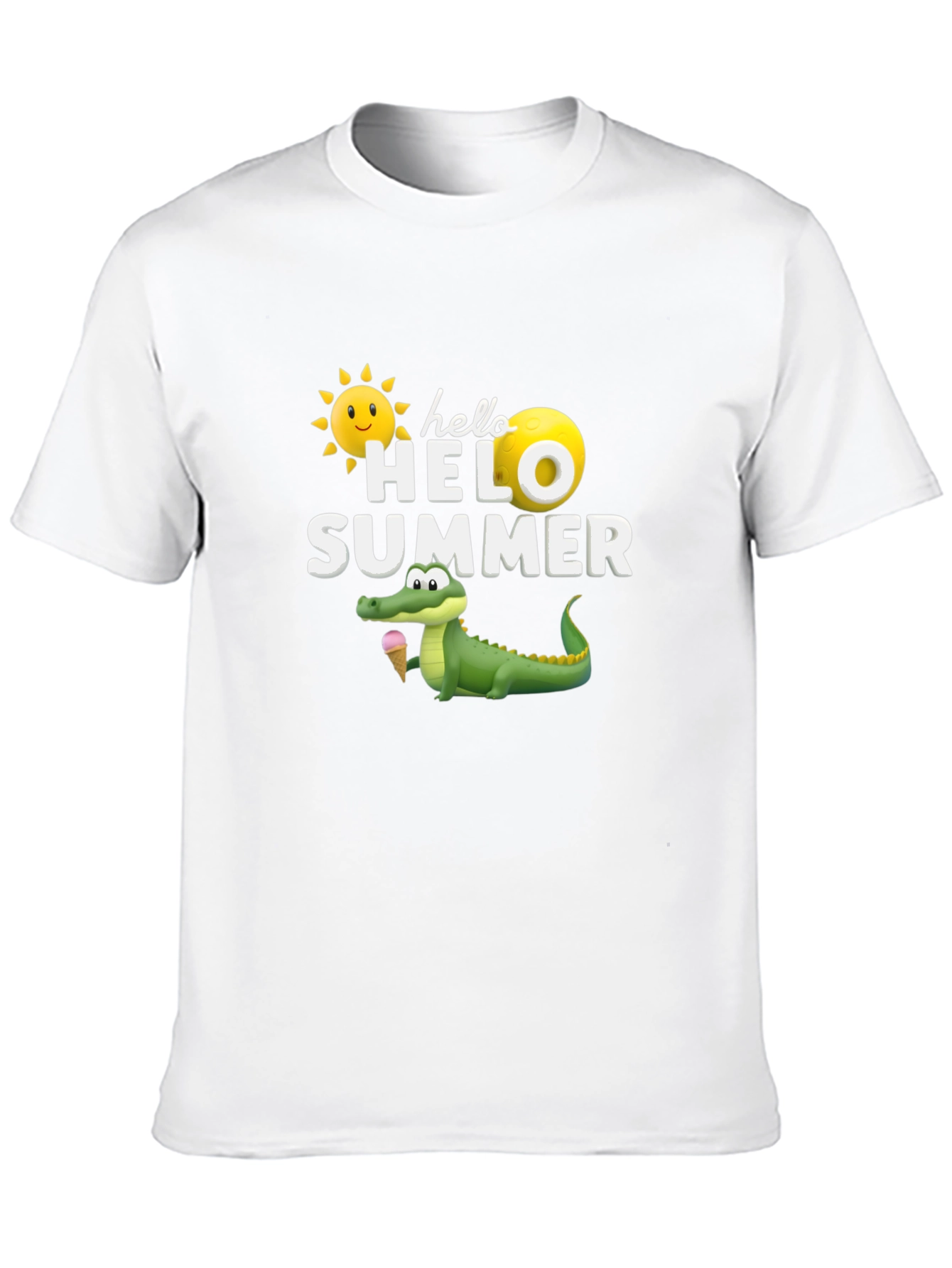 Hello Summer Graphic T-Shirt Alligator Ice Cream Tee