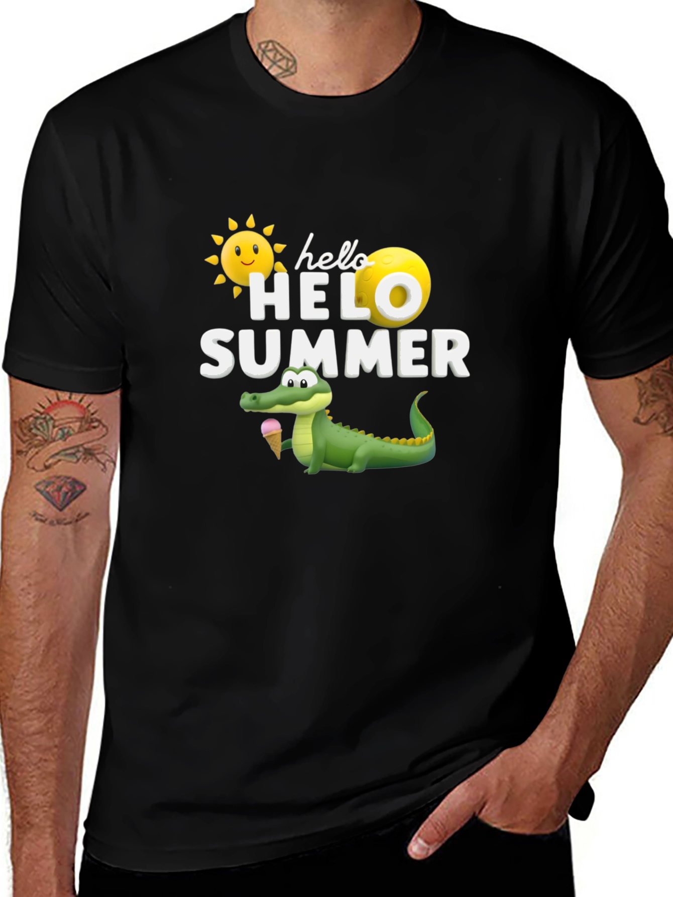 Hello Summer Graphic T-Shirt Alligator Ice Cream Tee