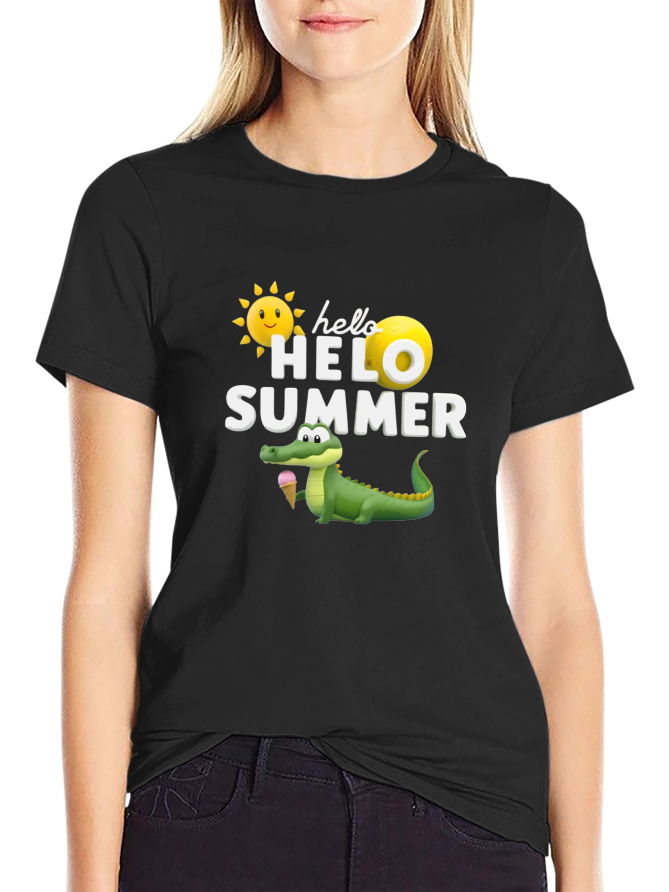 Hello Summer Graphic T-Shirt Alligator Ice Cream Tee
