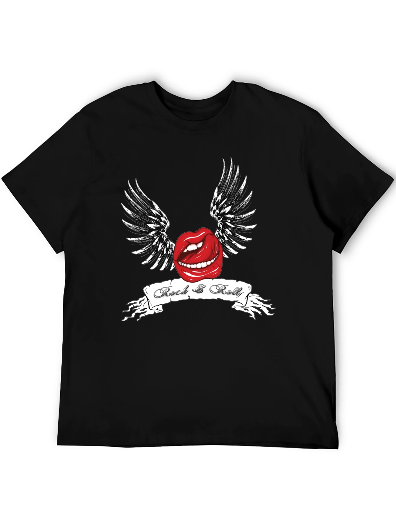 Rock & Roll Lips Graphic Black T-Shirt