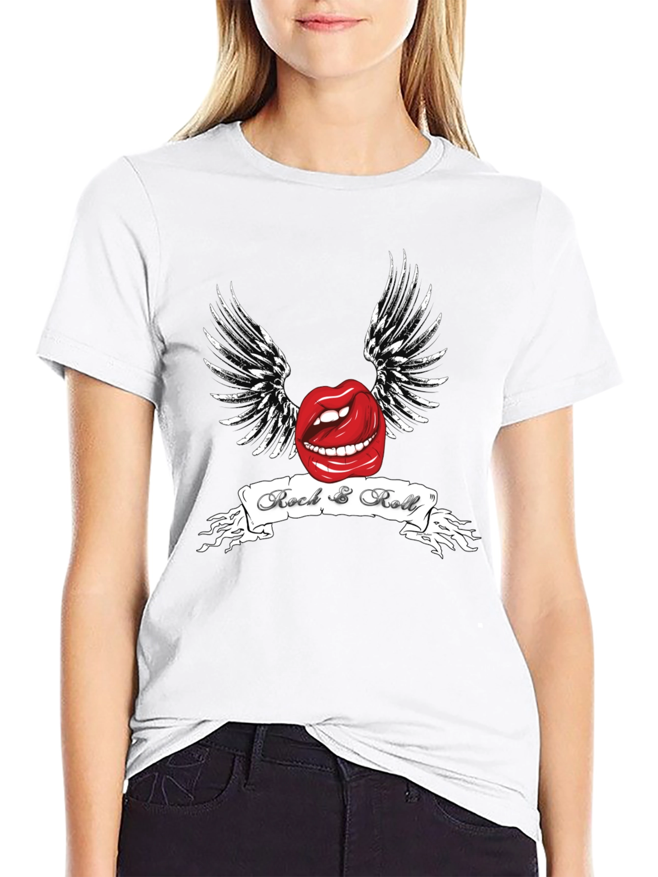Rock & Roll Lips Graphic Black T-Shirt