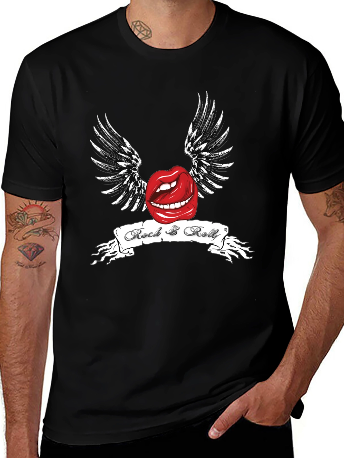 Rock & Roll Lips Graphic Black T-Shirt