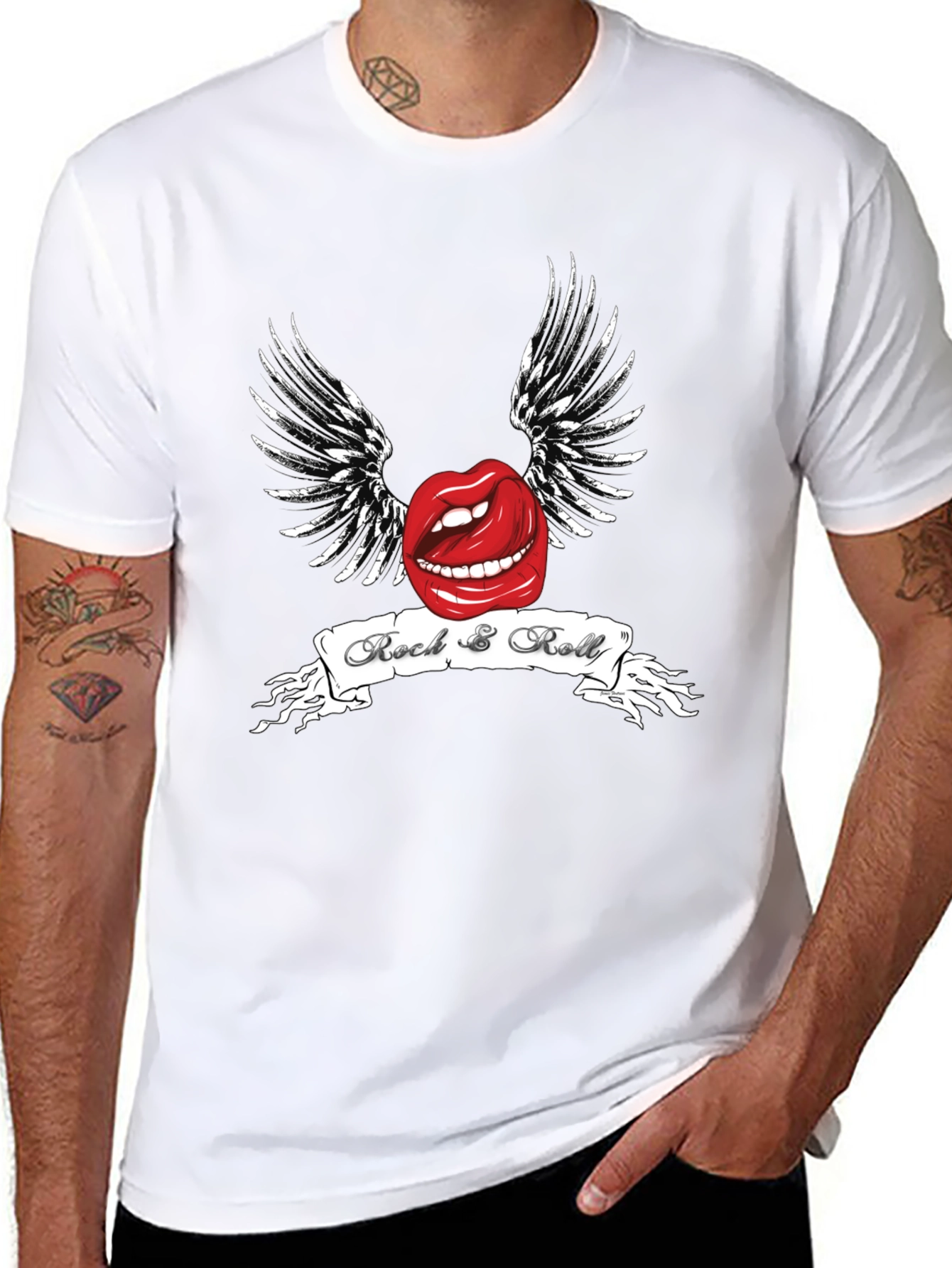Rock & Roll Lips Graphic Black T-Shirt