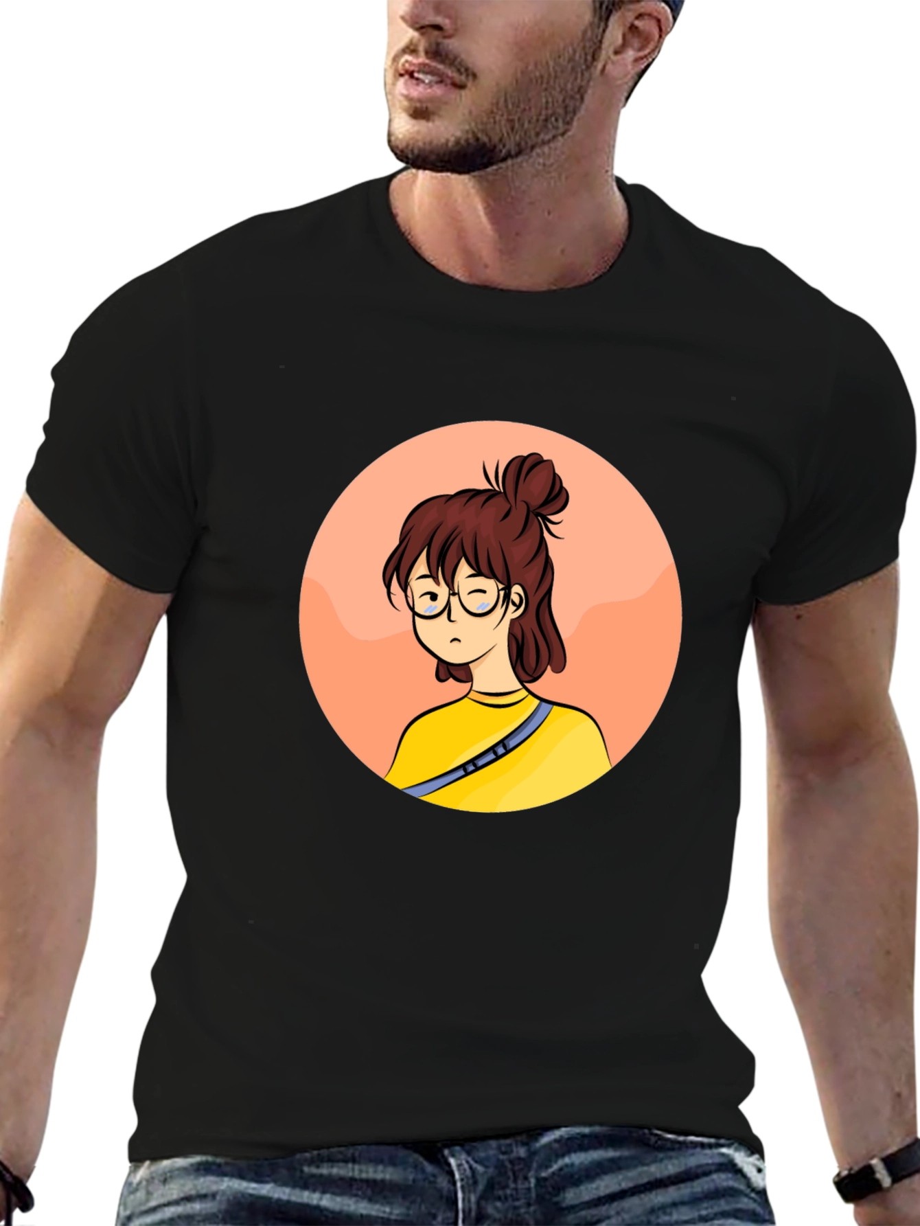 Cartoon Girl Graphic Black T-Shirt