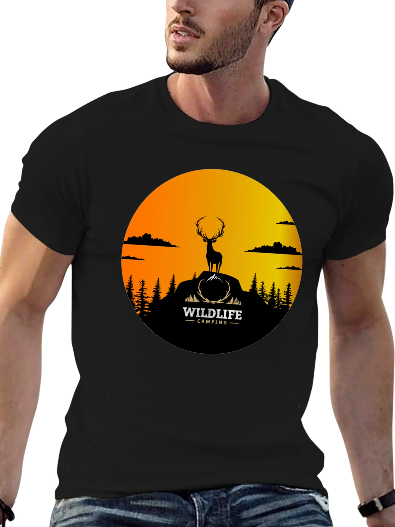 Wildlife Camping Graphic Tee - Deer Silhouette