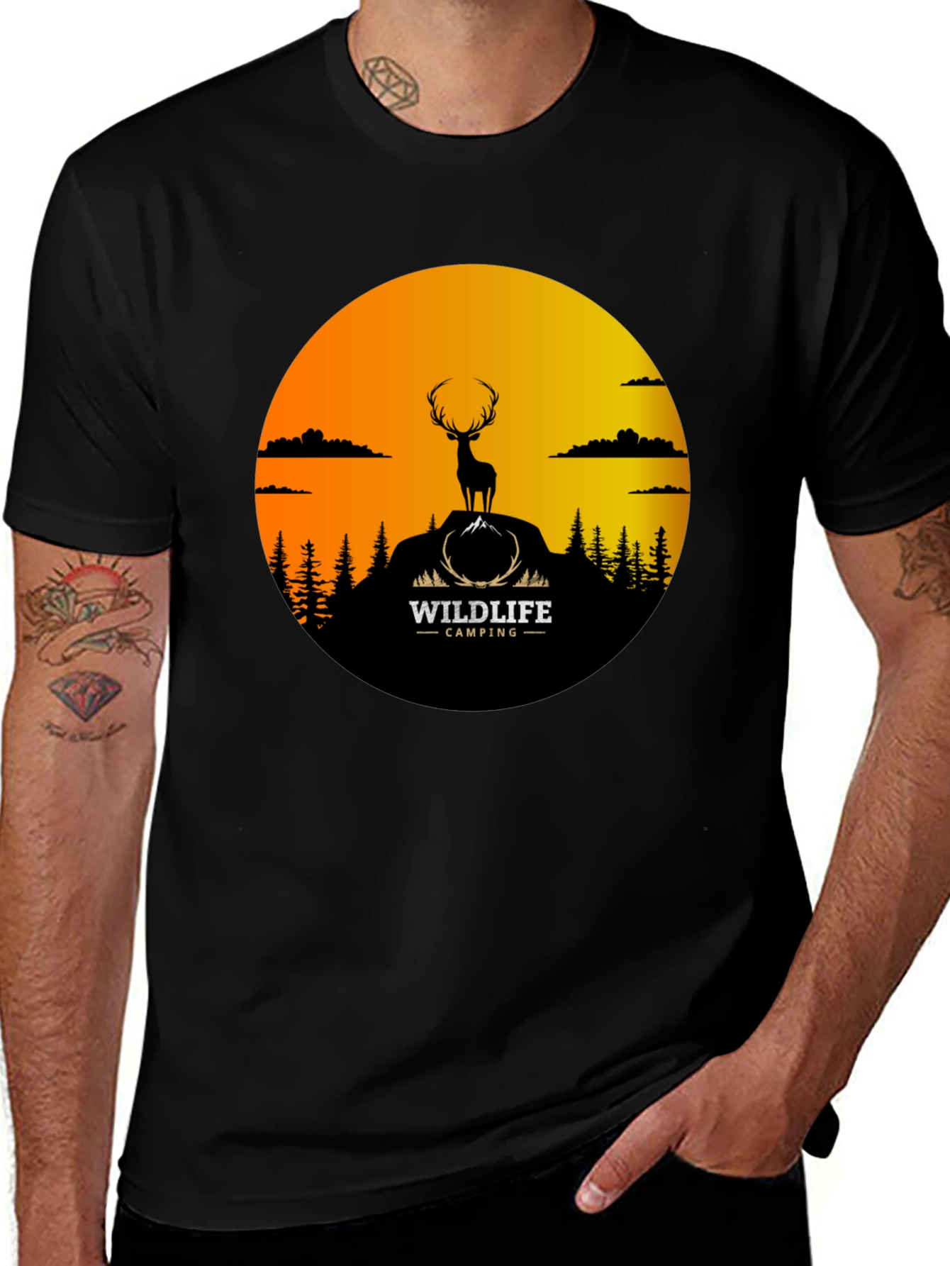 Wildlife Camping Graphic Tee - Deer Silhouette