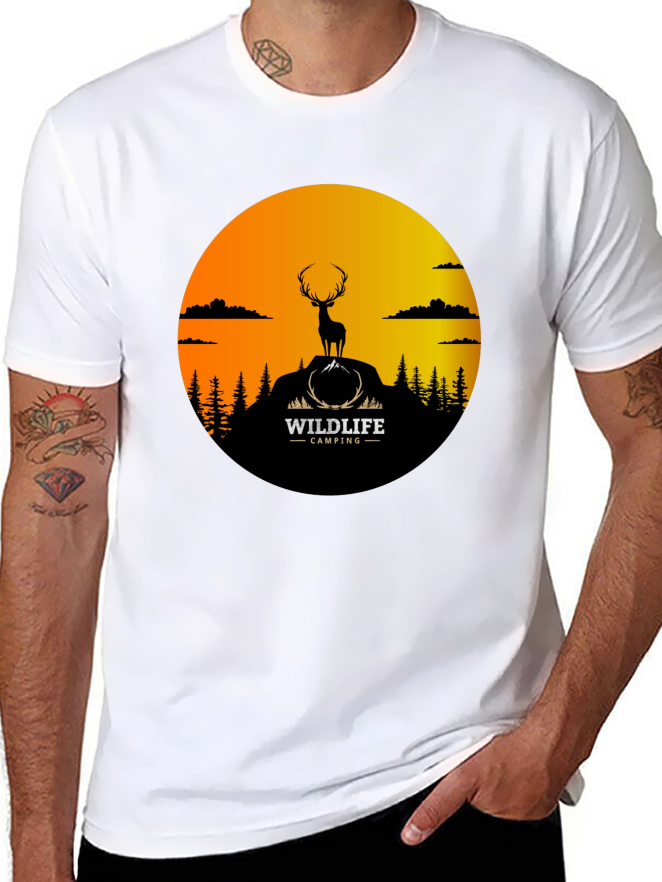 Wildlife Camping Graphic Tee - Deer Silhouette