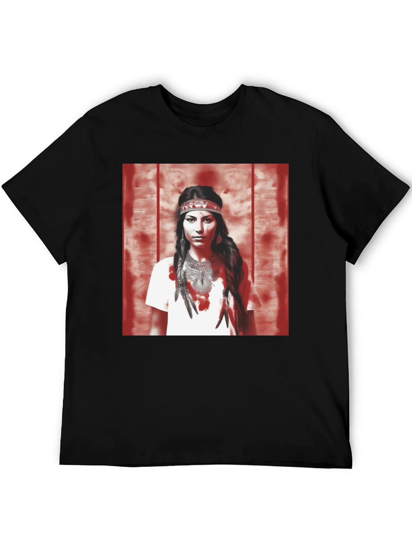 Native American Woman Graphic T-Shirt - Black