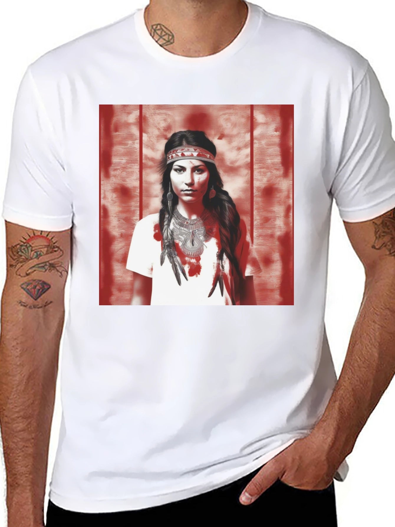 Native American Woman Graphic T-Shirt - Black