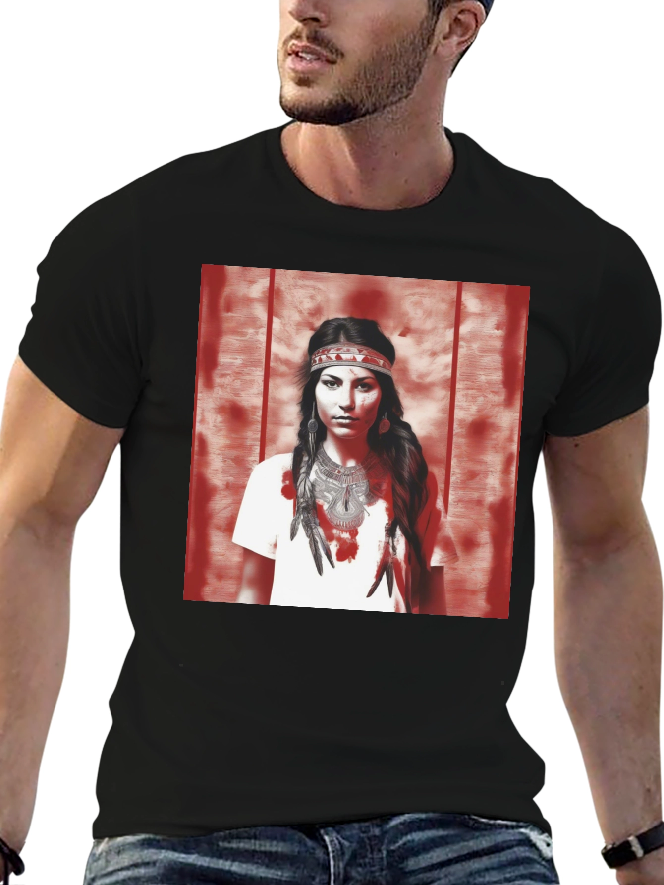 Native American Woman Graphic T-Shirt - Black
