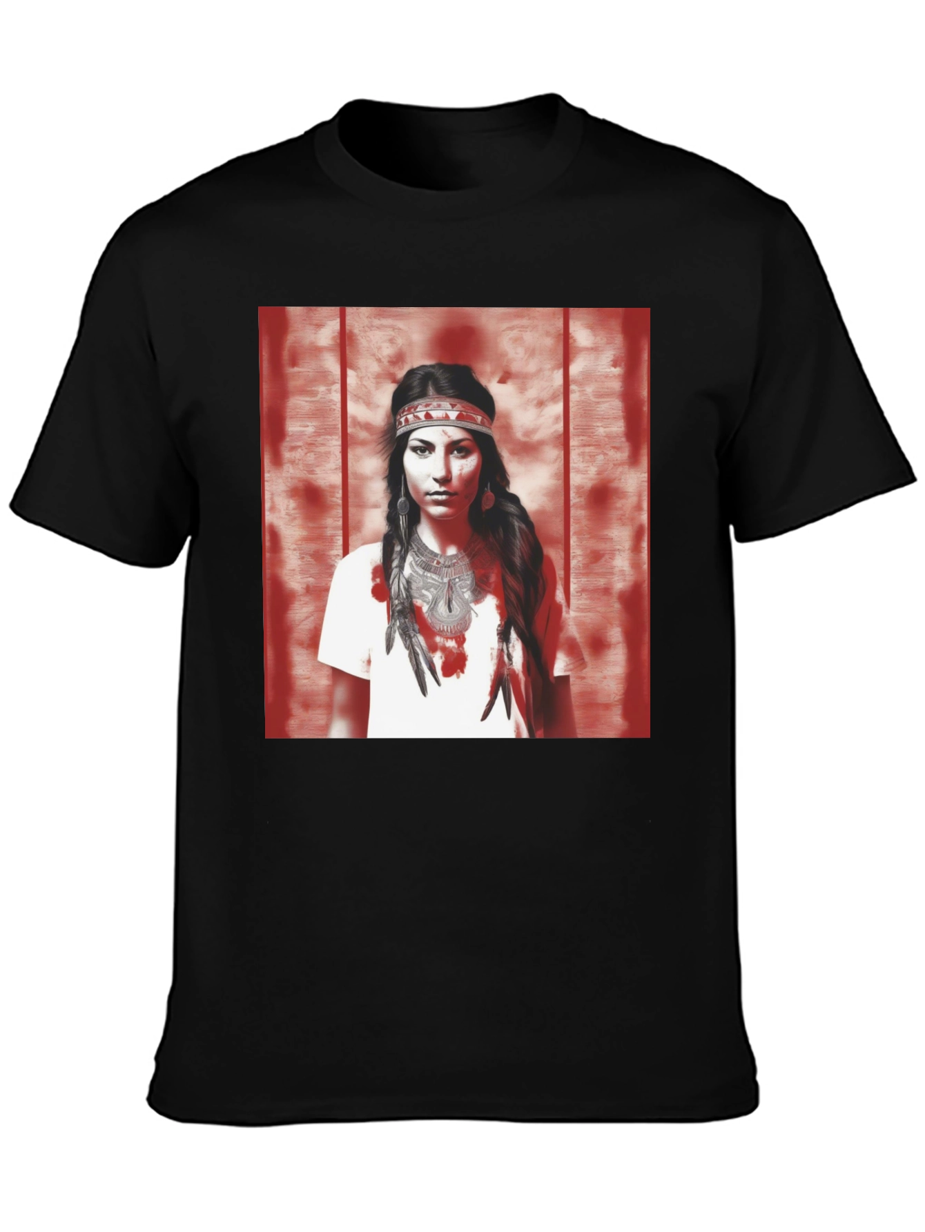 Native American Woman Graphic T-Shirt - Black