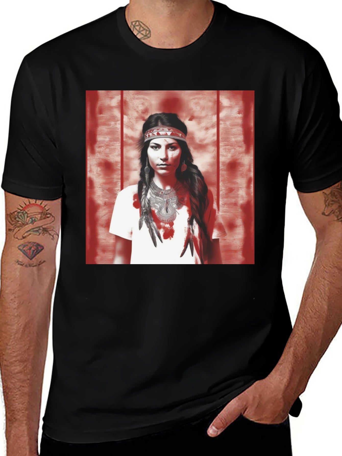 Native American Woman Graphic T-Shirt - Black