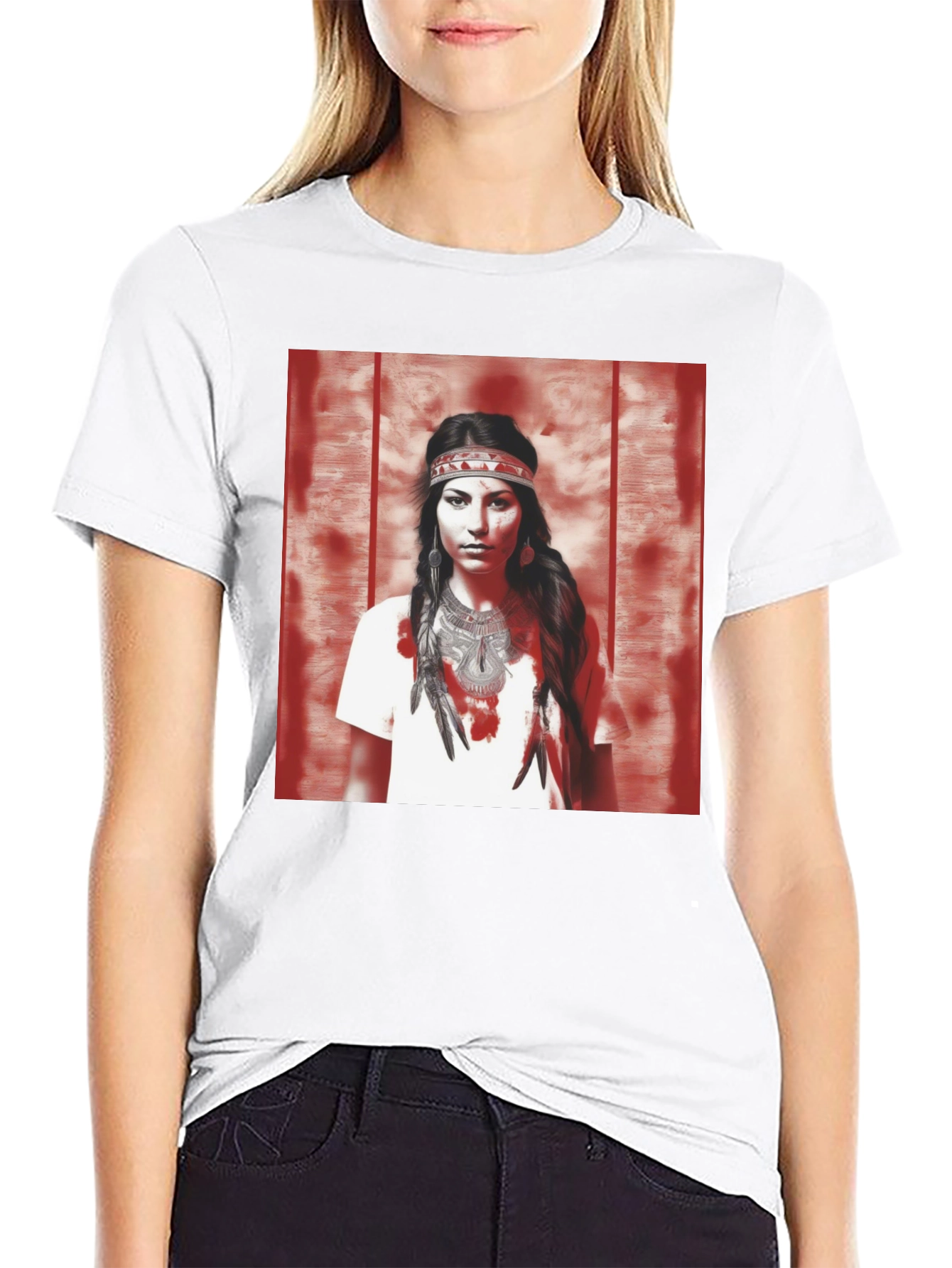 Native American Woman Graphic T-Shirt - Black