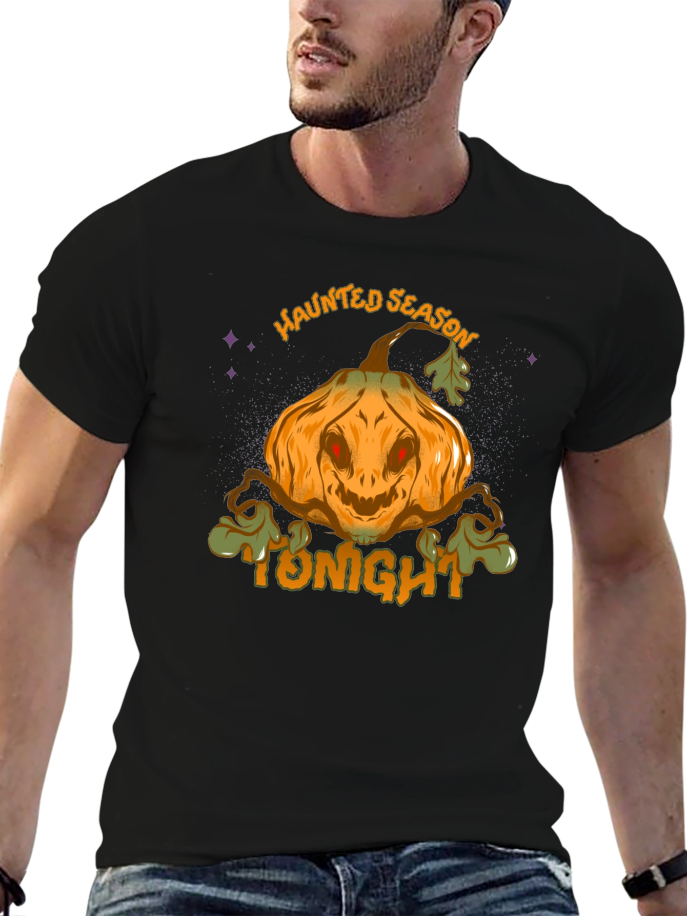 Haunted Season Pumpkin Halloween Black T-Shirt