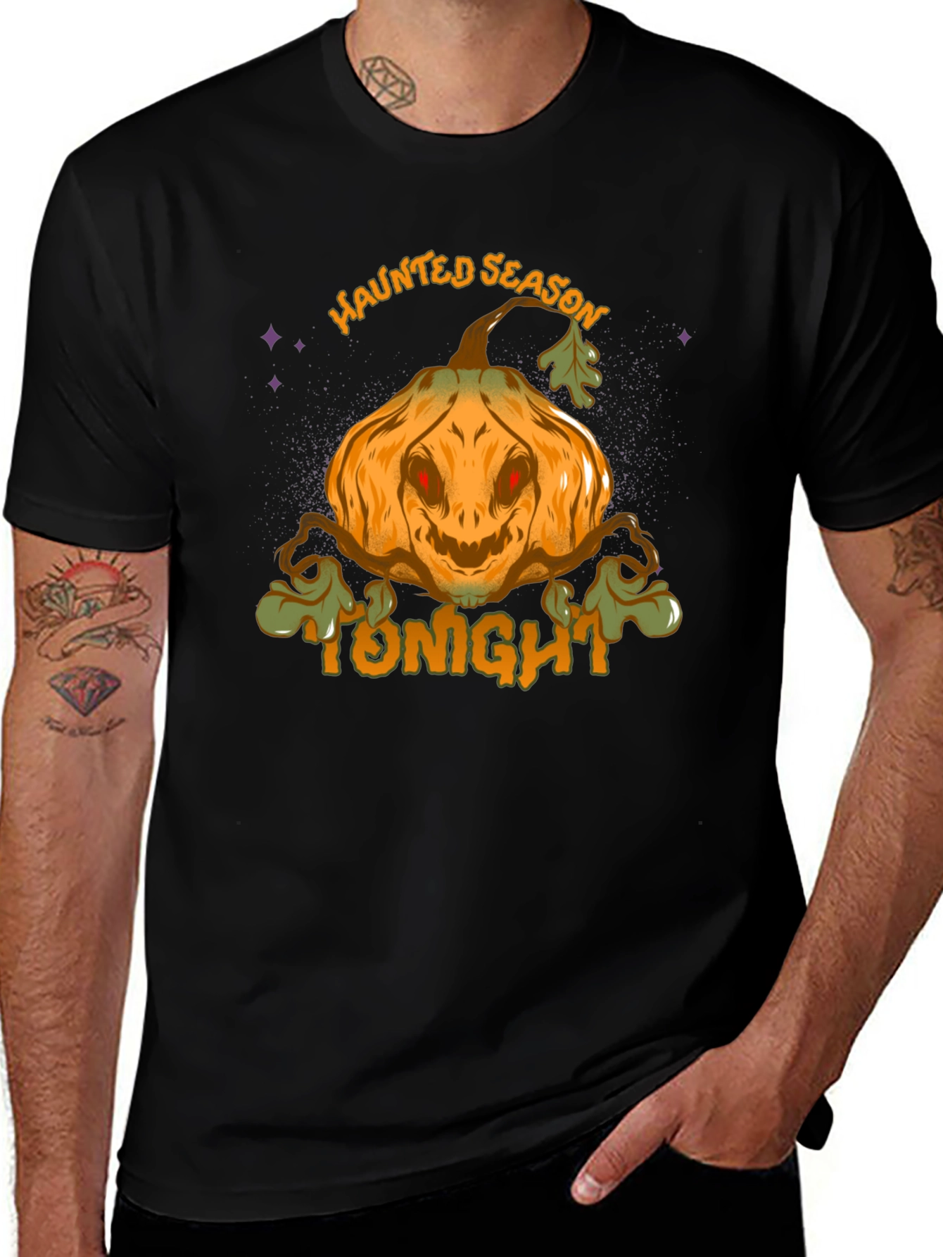 Haunted Season Pumpkin Halloween Black T-Shirt