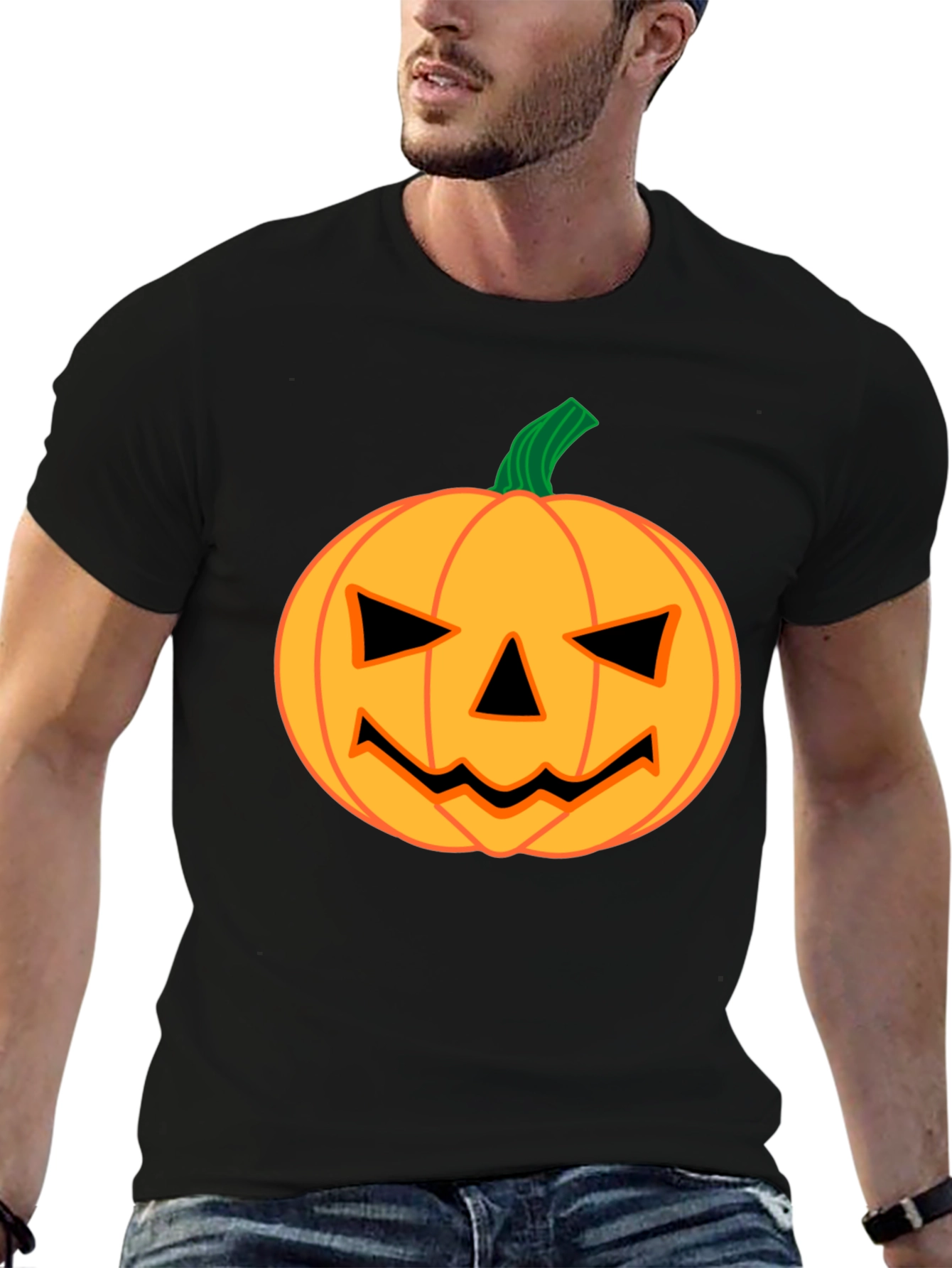 Halloween Pumpkin Face Graphic Tee - Spooky Season Apparel