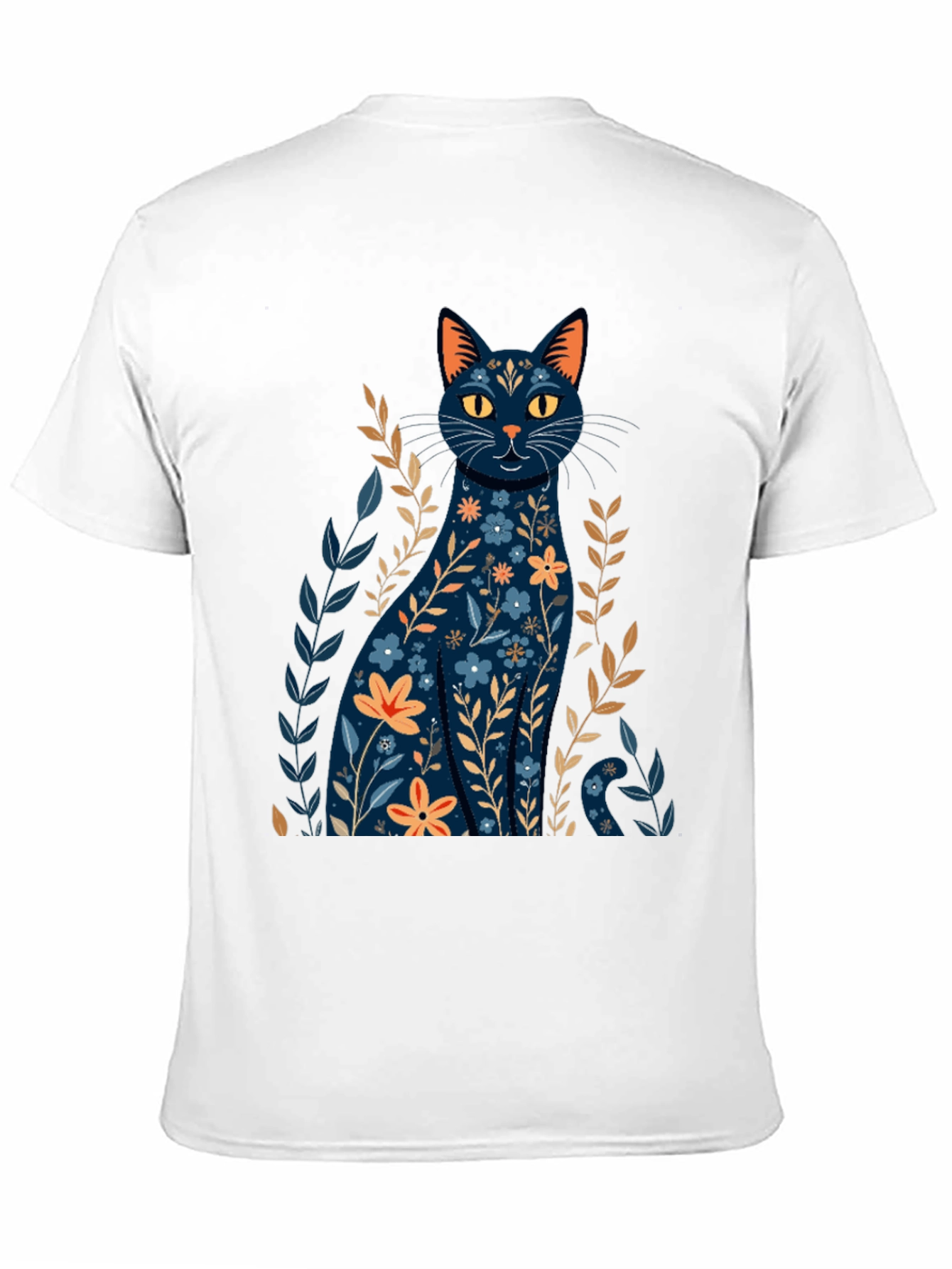 Floral Cat Graphic T-Shirt - Stylish Black Tee