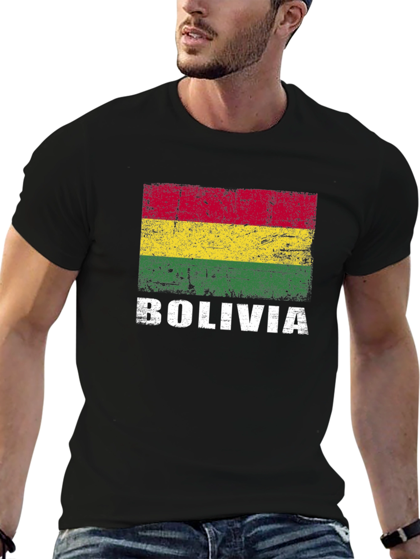 Bolivia Flag Graphic T-Shirt - Black