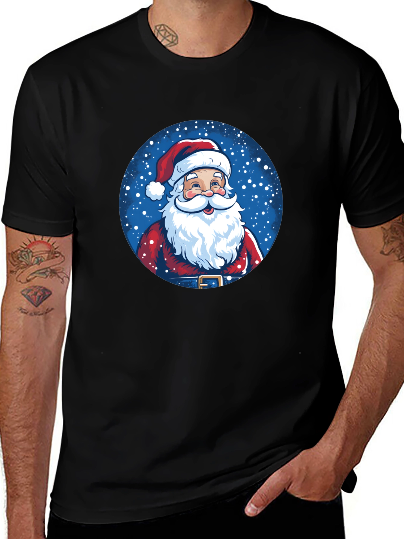 Santa Claus Graphic Print T-Shirt Festive Holiday Apparel