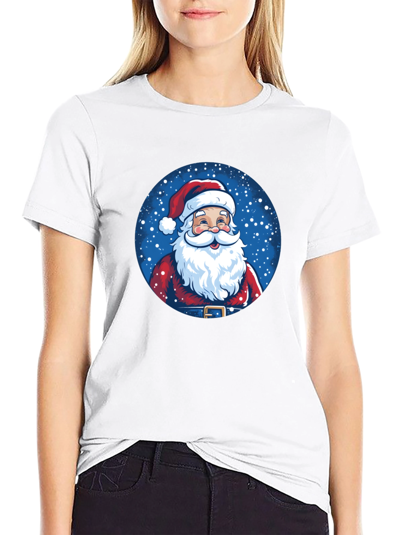 Santa Claus Graphic Print T-Shirt Festive Holiday Apparel