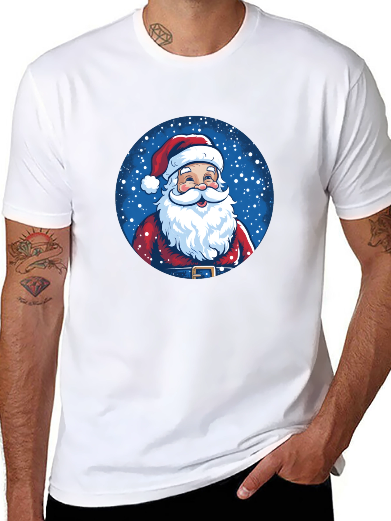 Santa Claus Graphic Print T-Shirt Festive Holiday Apparel