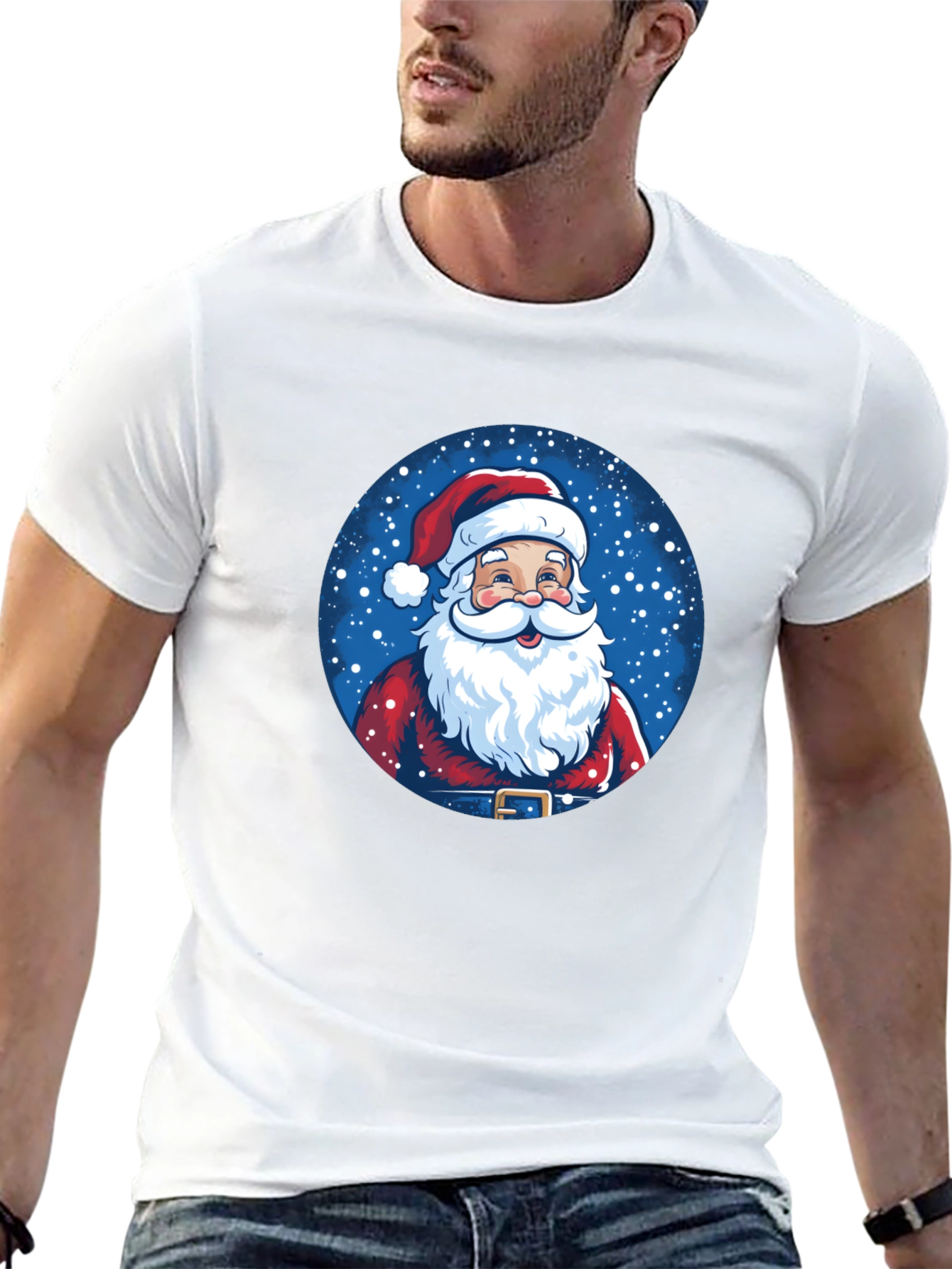 Santa Claus Graphic Print T-Shirt Festive Holiday Apparel