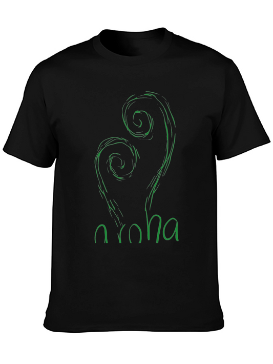 Aroha Fern Graphic Tee - Black Cotton T-Shirt