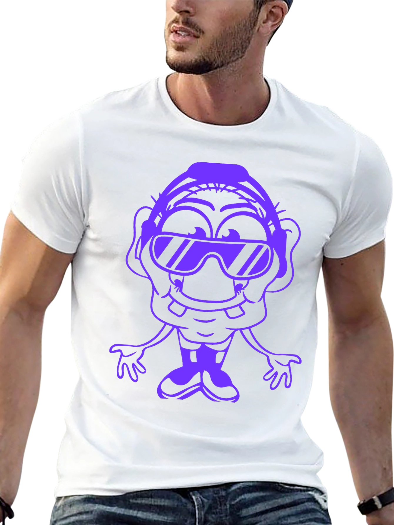 Cartoon Character Graphic Tee - Mens Black T-Shirt