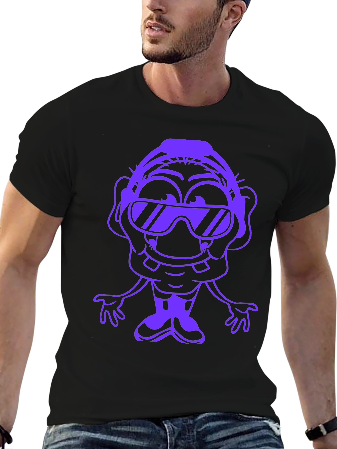 Cartoon Character Graphic Tee - Mens Black T-Shirt
