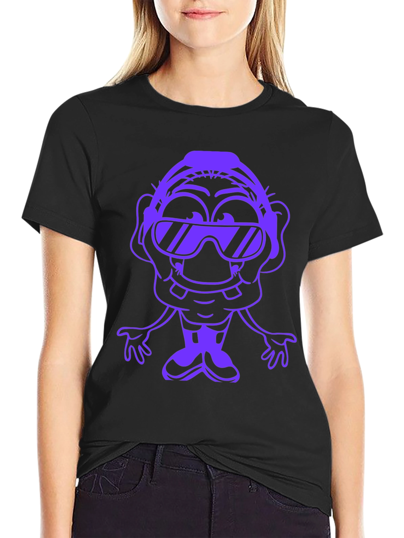 Cartoon Character Graphic Tee - Mens Black T-Shirt