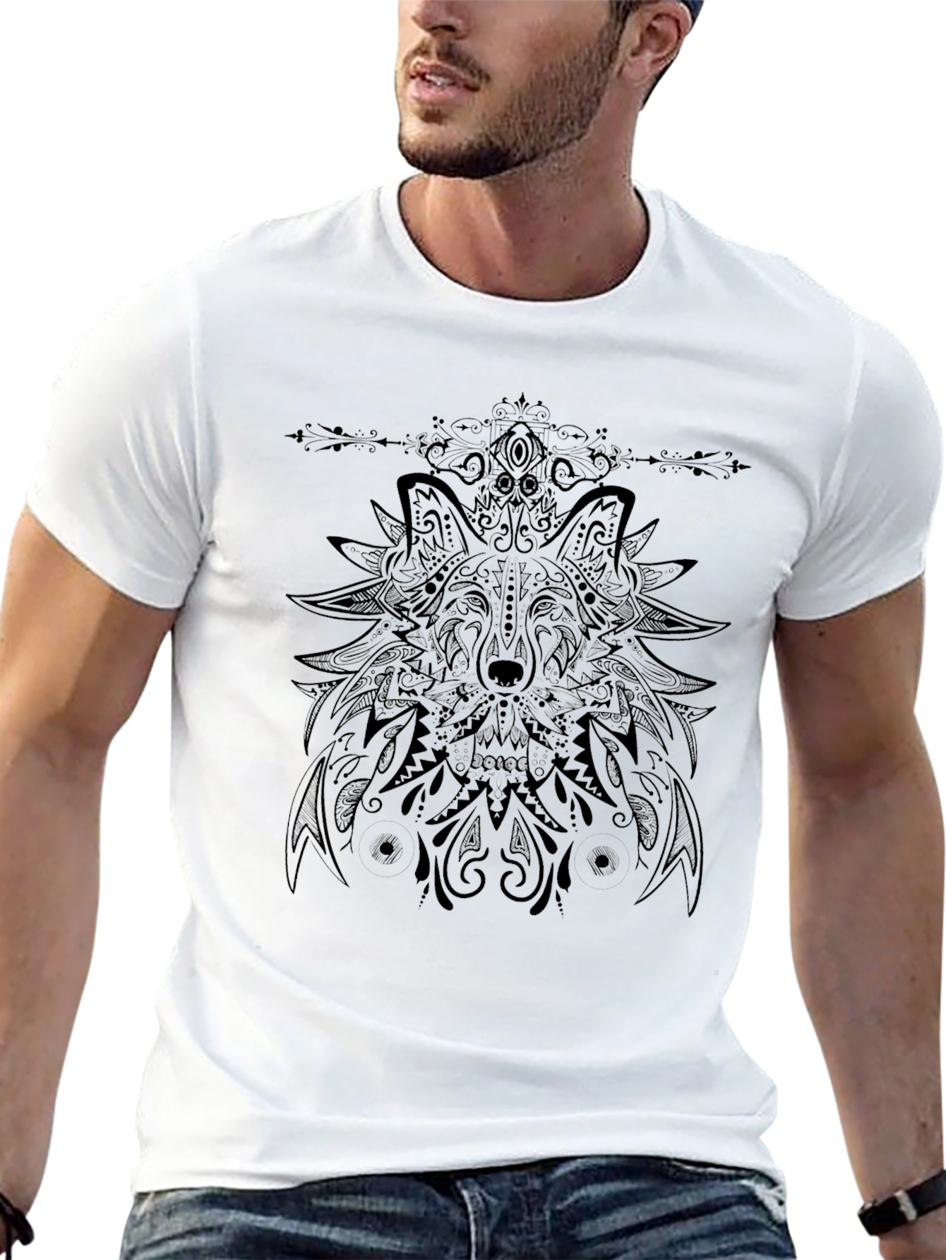 Wolf Mandala Graphic Black T-Shirt