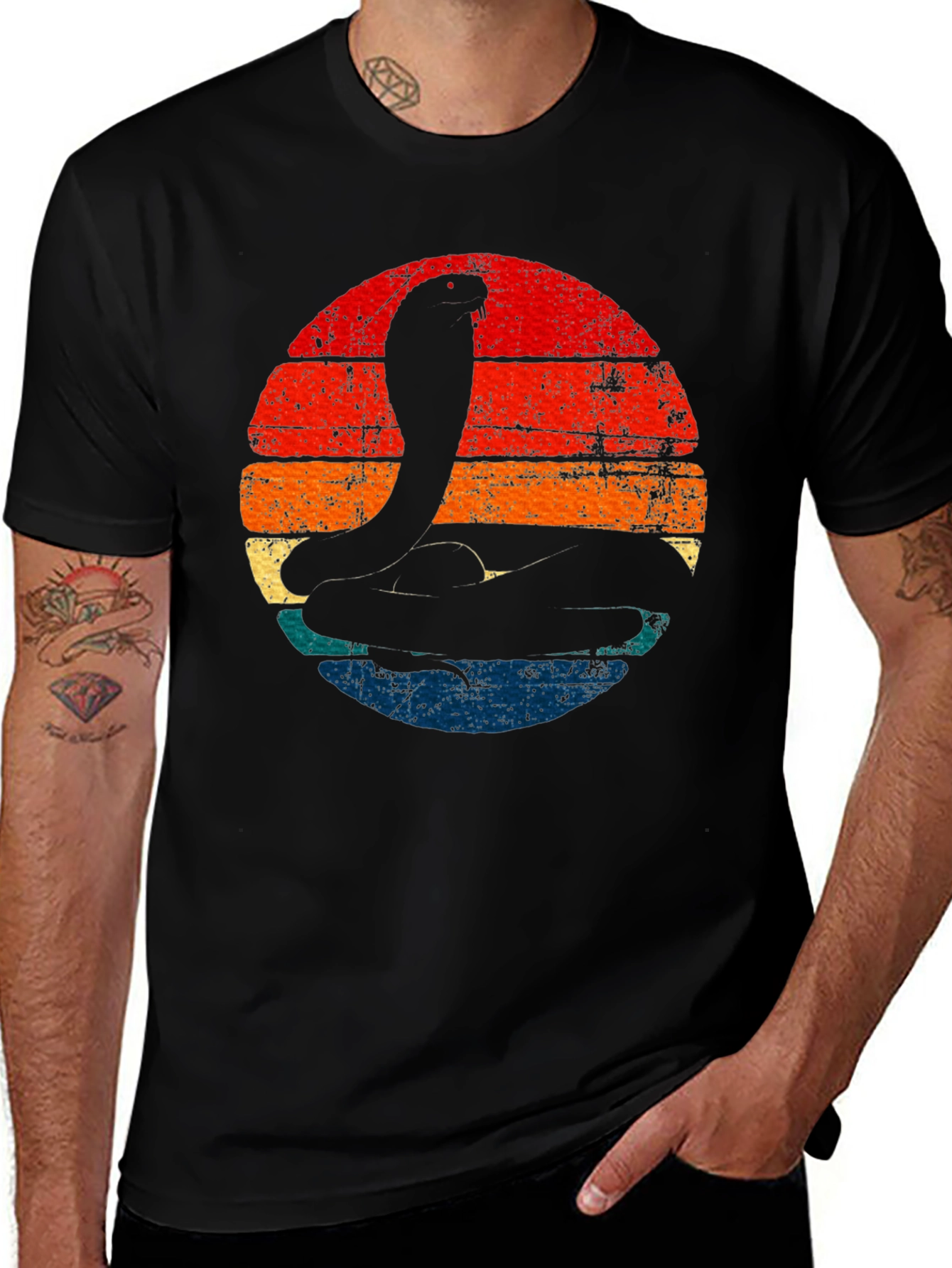 Retro Cobra Sunset Graphic Tee - Black