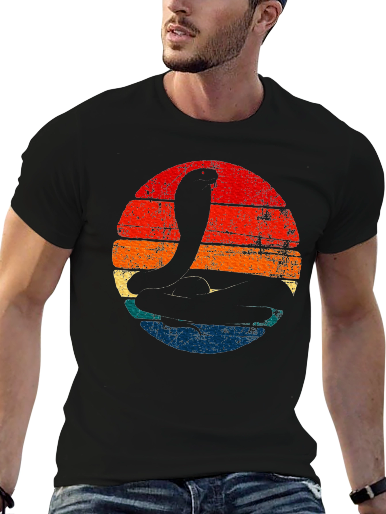 Retro Cobra Sunset Graphic Tee - Black