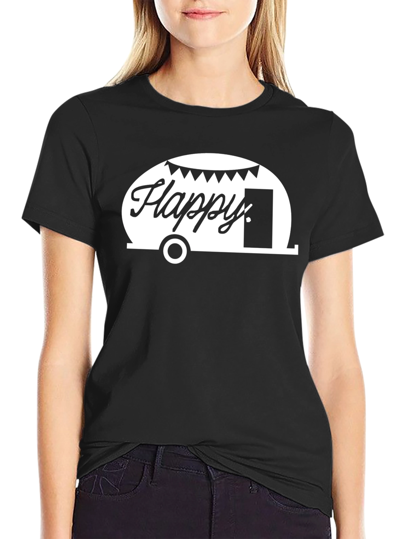 Happy Camper Graphic Tee - Black Cotton T-Shirt