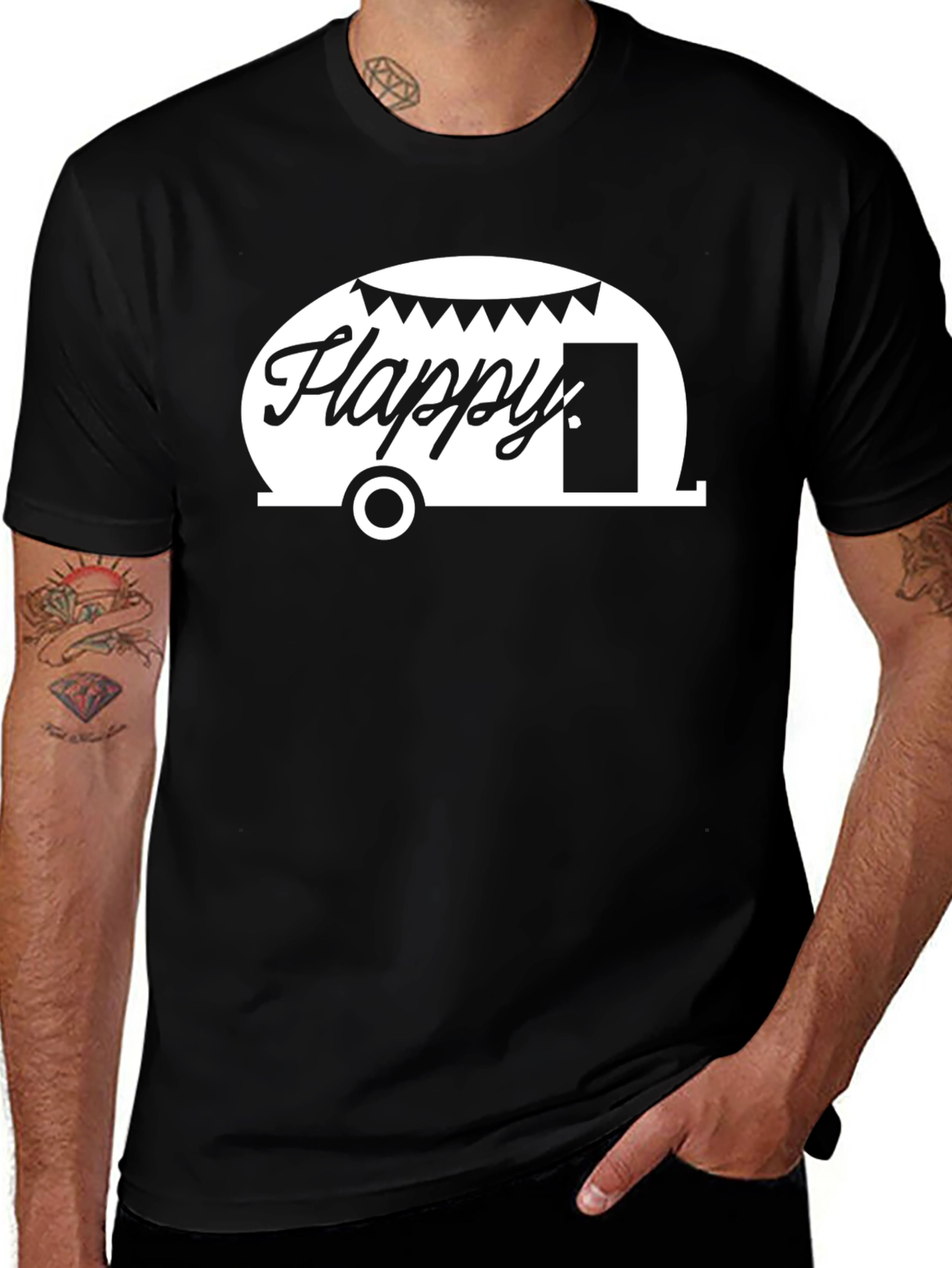 Happy Camper Graphic Tee - Black Cotton T-Shirt