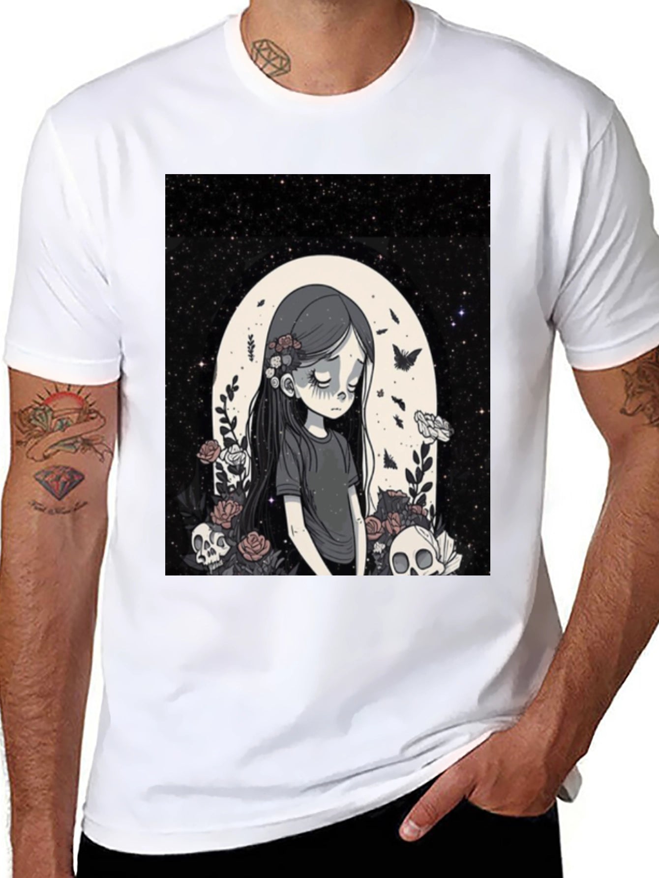 Gothic Girl Graphic Tee - Emo Style T-Shirt