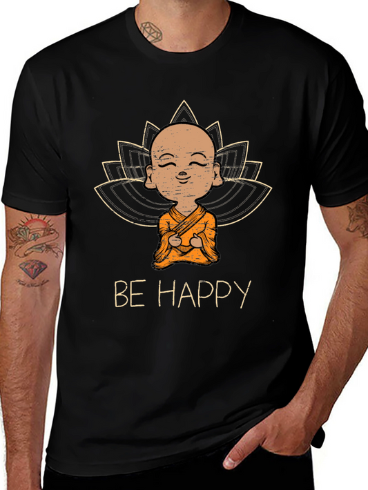 Be Happy Monk Graphic Tee - Black
