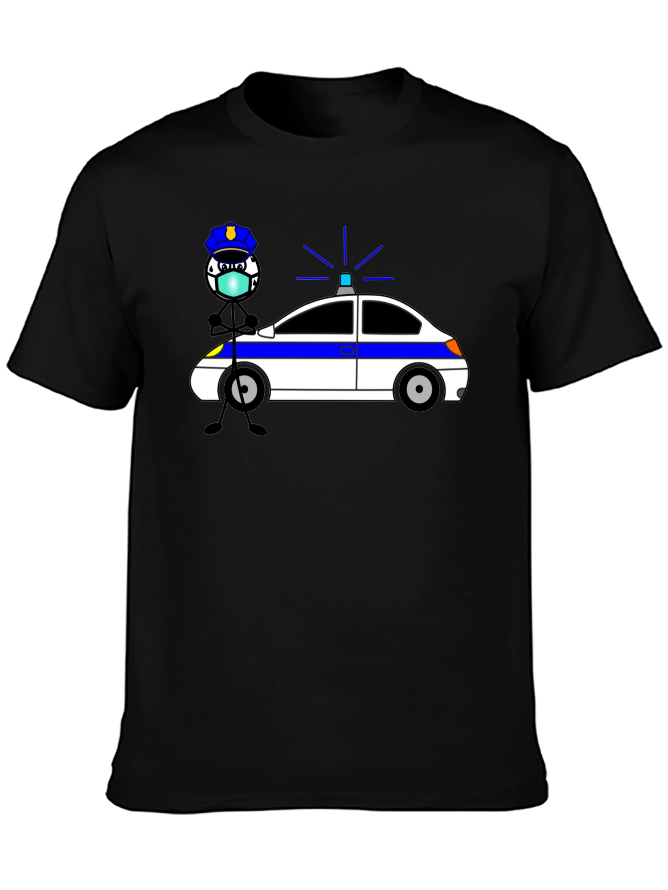 Police Cartoon Graphic T-Shirt - Black