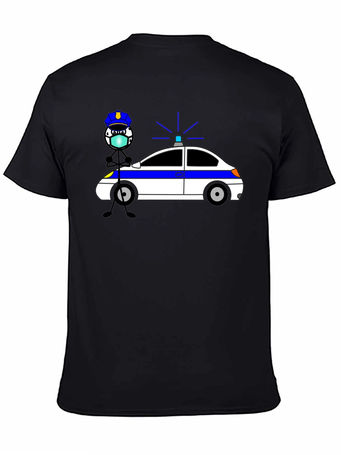Police Cartoon Graphic T-Shirt - Black