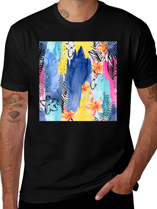 Floral Watercolor Print Black T-Shirt
